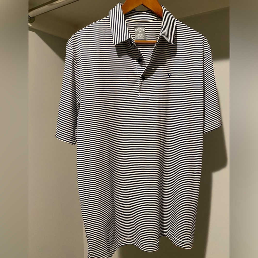 Men’s Callaway Blue & White Stripe Polo Medium